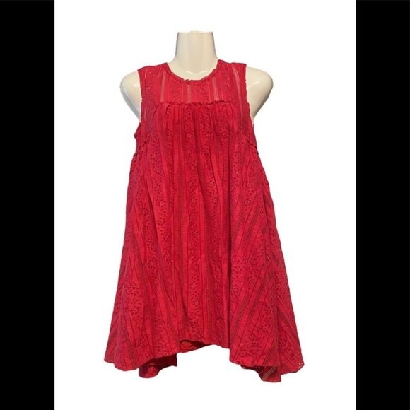 Free People Tu Es La Mini Dress in Ruby Red - Picture 2 of 10
